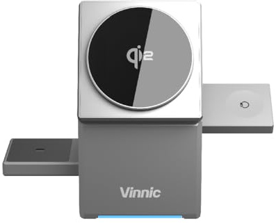 Vinnic OWL Peak 3-in-1 Qi2 Magnetische Ladestation, Kabellos, Motorisiert, USB-C, für iPhone/AirPods/Apple Watch, Silber