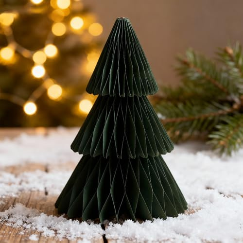 Kertaym Wabenpapier Faltbarer Weihnachtsbaum, Baumschmuck Tischdeko Weihnachten, 3D Papier Weihnachtsbaum Mit Honeycomb-Design, Baumschmuck Deko Für Esstisch Schrank Fensterbank (Grün Groß)