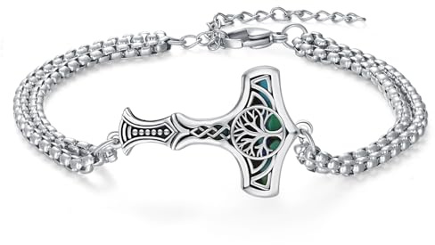 REDSUN Wikinger Kreuz Armband Thor Hammer Armband 925 Sterling Silber Nordic Viking Armband Runes Amulett Vintage Armband Schwarzes GoldWikinger Schmuck Geschenke für Frauen Jungen