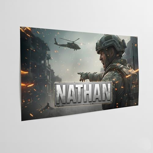 Personalisierbares Poster mit Vorname für Jungen, Soldat, Militär, Wandposter, Armee, Krieg, Deko, Schlafzimmer, Teenager, Gamer, Aktion, FPS Geschenk, personalisierbar, Geburtstag, Weihnachten