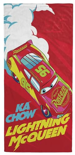 Jay Franco Kids Disney Cars Strandtuch aus 100% Baumwolle – 71 x 147 cm, superweiches Badetuch, für Pool und Reisen, offiziell Lizenziertes Produkt, rot