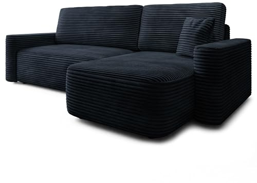 Masseno Ecksofa NERI T mit Schlaffunktion L-Form, Modern Sofa mit Bettkasten, Wohnzimmersofa, Couch, Soffa, Bettsofa, Couchgarnitur - Schwarz, TILIA 100