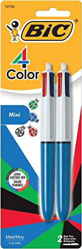 Bic 4-farbiger Mini-Kugelschreiber, mittlere Spitze (1,0 mm), sortierte Tinte, 2 Stück (MMNP21)