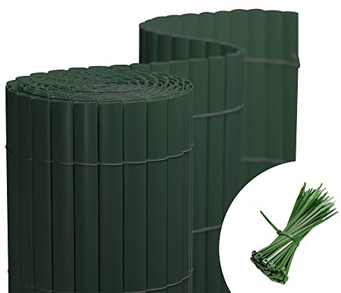 jarolift PVC Sichtschutzmatte Standard Sichtschutz Garten Balkon Terrasse Sichtschutzzaun Balkonverkleidung Zaunblende,100 x 1000 cm (2X 5m Länge),Grün, inkl. 100 Kabelbinder Grün
