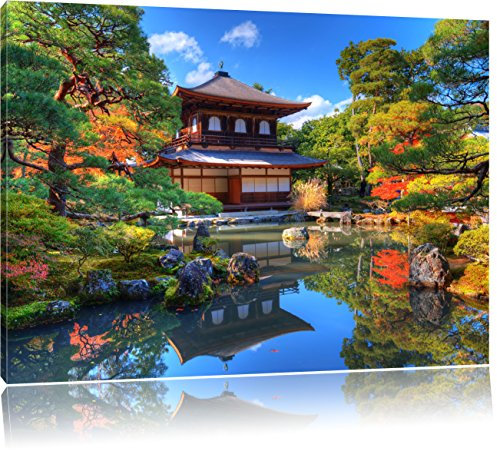 Pixxprint Ginkaku-ji-Tempel in Kyoto, Größe: 60x40cm, Leinwandbild, fertig gespannt, Wandbild, Dekoration, Kunstdruck, kein Poster