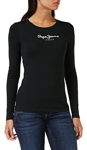 Pepe Jeans New Virginia Camiseta para Mujer Slim Fit Manga Larga Negro, XXS