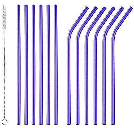Bisda Pailles en Acier Inoxydable 12 Pièces de Paille en Métal Réutilisable Violet avec 1 Brosse de Nettoyage 8,3 Pouces de Longueur