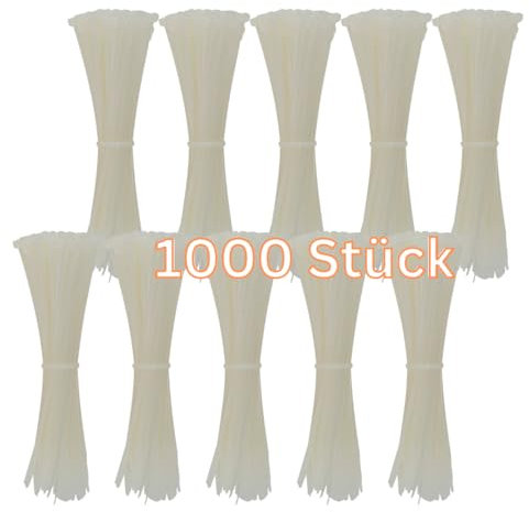 Gocableties Kabelbinder 1000 Stück Weiß/Naturfarben Transparent, 370 mm x 4,8 mm mit 22,2 kg Zugfestigkeit, lang, UV Beständig Set
