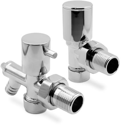 Angled Chrome Valve & Drain Off for Radiators & Towel Rails (Pair)
