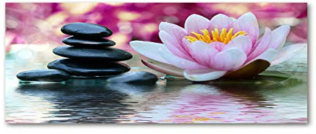 Tulup Glas-Bild Wandbild aus Glas - Wandkunst - Wandbild hinter gehärtetem Sicherheitsglas - Dekorative Wand für Küche & Wohnzimmer 125x50 - Blumen & Pflanzen - Seerose - Rosa