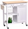 BAKAJI Carrello da Cucina in Legno con Ripiano Tagliere Naturale 2 Cassetti Portaposate Porta Capsule caffè 2 Ripiani + Mobiletto con Anta 2 Mensole Porta Calici Vino e 4 Ruote Girevoli