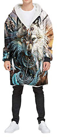 GUOCU Herren Übergroße Kapuzenpullover Weiche Flauschig Plüsch Pullover mit Kapuze Riesen Tierdruck Hoodie Sweatshirt Warme Winterjacke Plüschjacke Wearable TV-Decke mit Fronttasche 13 4XL