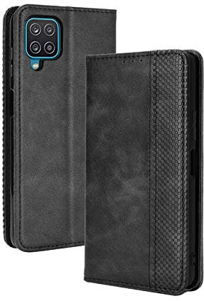 LEYAN Cover per Samsung Galaxy A12 /M12, Custodia Folio in Pelle Flip Wallet Libro Case con Portafoglio, Premium PU/TPU Magnetica Cover con Supporto di Stand/Carte Slot (Nero)
