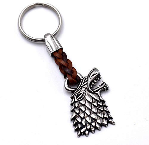 Schlüssel-Anhänger Wolf, Schlüsselring aus Metall Stärke 2 mm, Band aus Kunstleder, Gesamtlänge ca. 9 cm