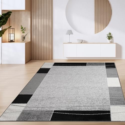 Paco Home Teppich Wohnzimmer Kurzflor Marokkanische Kreis Und Bordüren Muster Modern, Grösse:120x170 cm, Farbe:Grau 3