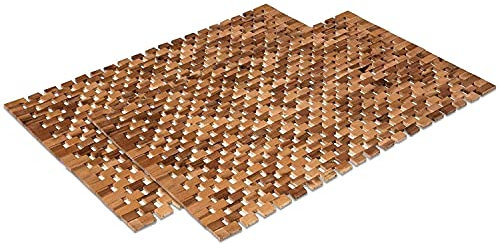 WohnDirect Tappetino da bagno in legno antiscivolo naturale set di 2 60x100 - Tappetino in legno sostenibile e robusto per bagno, sauna e benessere - Tappetino da doccia in legno di acacia al 100