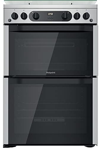 Hotpoint 60cm Double Oven Gas Cooker with Lid - Stainless Steel