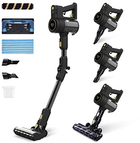 Taurus Homeland Unique - Aspirador escoba, 9kPa, total Flex 90º, 2 velocidades, depósito de 350ml, baterías de litio, autonomia 45min, filtros EPA, función fregado, optic led, Negro