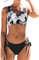 CUPSHE Damen Bikini Set Wickeloptik Lace Up Bikini Bademode V Ausschnitt Batikmuster Zweiteiliger Badeanzug Swimsuit Schwarz XL