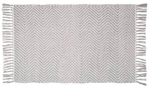 WENKO Badematte Gata, nachhaltiger Badteppich hergestellt aus recycelten PET Flaschen im trendigen Ethno-Style mit rutschhemmender Unterseite, waschbar bis 40°C, (B x H): 50 x 80 cm, Grau/Weiß