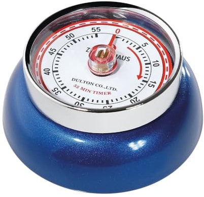 Zassenhaus Küchentimer SPEED | Ø 7 cm x 3 cm | blau metallic | ohne Batterien | Edelstahl-Gehäuse | Eieruhr magnetisch | Retro Küchenwecker analog | Küchenuhr | 55 min mechanisch einstellbar