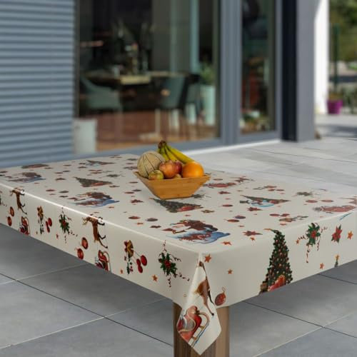 laro Wachstuch-Tischdecke Abwaschbar Garten-Tischdecke Wachstischdecke PVC Plastik-Tischdecken Eckig Meterware Wasserabweisend Abwischbar, Muster:Weihnachten Schneemann Geschenke Baum, Größe:100x140