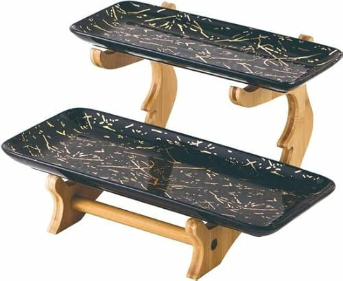 Porzellan Etagere 2-lagig Marmor Design - Schwarz