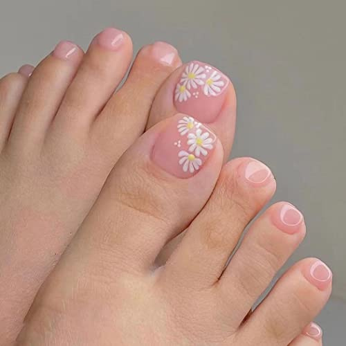 Wedity 24pcs Square Butterfly Fake Toenails Crystal Line Glossy Press on Toe Nails Short Acrylic False Toes Nails Artificial Toenail for Women Girls (F)
