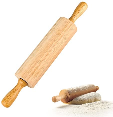 Nudelholz aus Holz,Backrolle aus Buchenholz zum Teigrollen,Teigroller Holz,Nudelholz mit drehbarer Mitte Teigroller zum Kochen & Backen