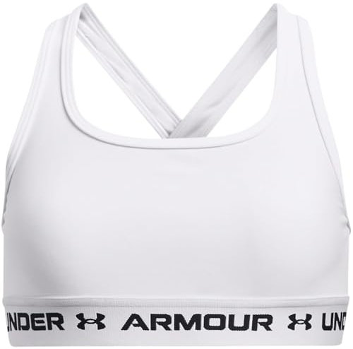 Under Armour Mädchen Crossback Mid-Impactsolid Sport-BH, Weiß/Weiß/Schwarz, XS
