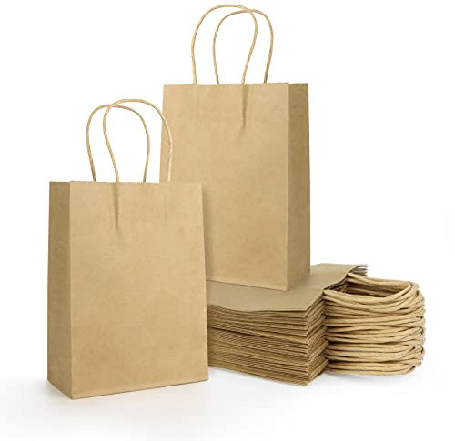 Papiertüten, 40PCS Papier Geschenktüten mit Griff, kleine Tragetaschen, Partytüten für Lebensmittel Backen Einkaufen Party Feiertage