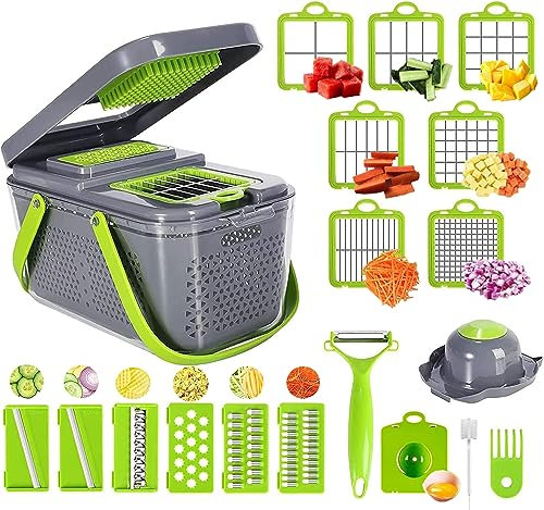 BenRich 22-in-1 Vegetable Chopper with Container - Kitchen Mandoline Slicer Dicer Cutter for Onion, Potato, Carrot, Cheese, Julienne