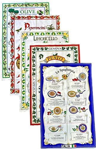 BLU RITMO Geschirrtuch-Set für Küche, Geschirrtücher aus Baumwolle, saugfähige Tücher, bunt, großes Tuch 55 x 85 cm (Aromen - 5 Stück)