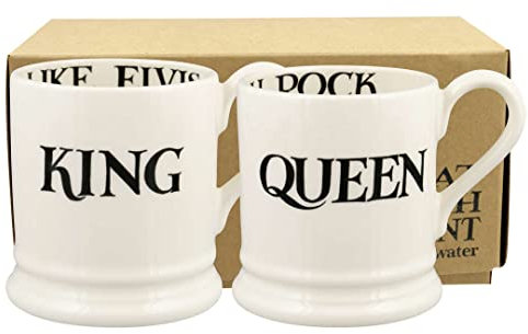 Emma Bridgewater Handmade Ceramic Black Toast King & Queen Set Of 2 Half-Pint Coffee and Tea