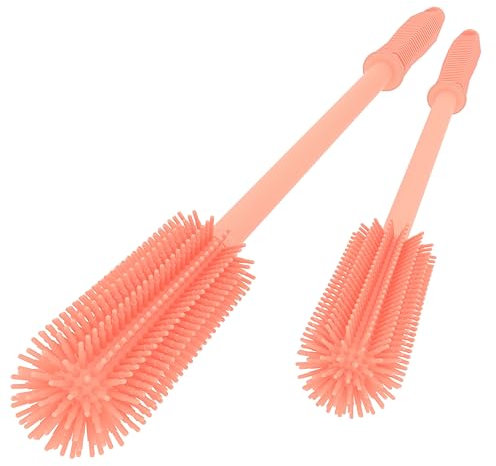 Silikon-Flaschenreinigungsbürste,2 Stück, Vakuum-Sportflasche und Vasen, Wasserflaschen-Reinigungsbürste für schmale Halsbehälter (rosa)