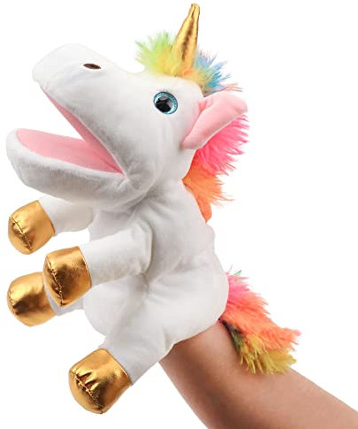 Hopearl Plüsch Einhorn Handpuppe mit offenem beweglichem Mund für fantasievolles Spiel, Rollenspiel, interaktives Spielzeug für Storytelling Teaching Puppet Theater, Geschenk für Kinder, 30cm (Weiß)