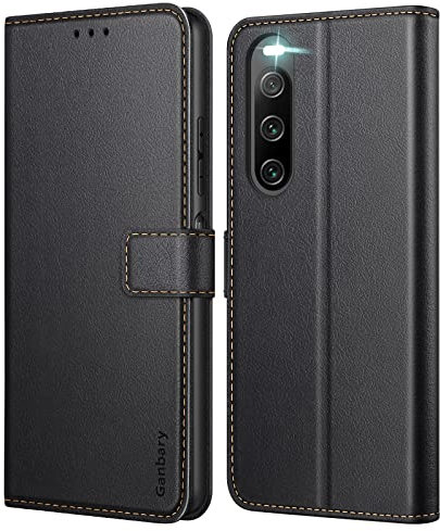 Ganbary Handyhülle für Sony Xperia 10 V Hülle, Premium Leder Klapphülle [Kartenschlitzen] [Magnetverschluss] [Standfunktion] kompatibel mit Sony Xperia 10 V Schutzhülle, Schwarz