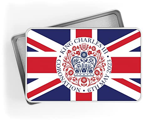 Print Maniacs Kings Coronation Rectangle Tin 2023 Official Union Jack King Charles III Commemorative Souvenir Gift His Majesty The King Royal Memorabilia Gifts Coronation Memorabilia