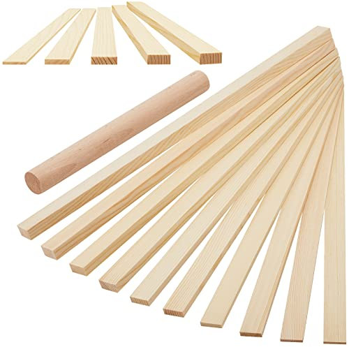 FairySandy 11 Pcs Pottery Teaching Rolling Mud Stick Guide and Wood Rolling Pin Set Include 10 Pcs 15.8 x 0.8 Inches Mudboard Guide and Clay Roller Clay Tools for Manual Self Made Clay Gift Decoration