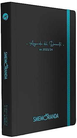 Smemoranda Schülerkalender 2023-2024, 13 Monate, September 23 – September 24, flexibler Einband, mit Gummiband, 18,7 x 12,9 cm, Schwarz