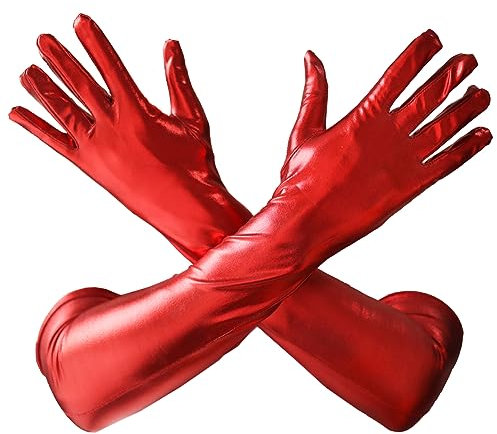 WINROLA Lange Ellenbogenhandschuhe Lederhandschuhe Lange Katze Frau Zubehör Opernhandschuhe Abend Party Tanzhandschuh Halloween Kostüme, rot (a), 51 cm
