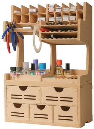 Bucasso Estantería de plástico para modelismo y pintura, estantería todo en uno para herramientas de modelismo, material MDF, alicates/almacenamiento de pintura, estación de trabajo de montaje GK Plus