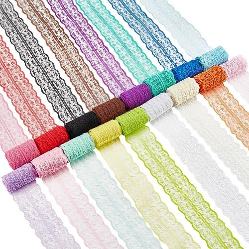 BENECREAT 17 Stück Polyester-Spitzenborte Mit Blumenmuster, 17 Farben 42mm Breites Gewelltes Spitzenband Für Näh- Und Kunsthandwerksprojekte, 34 Yard/31 m