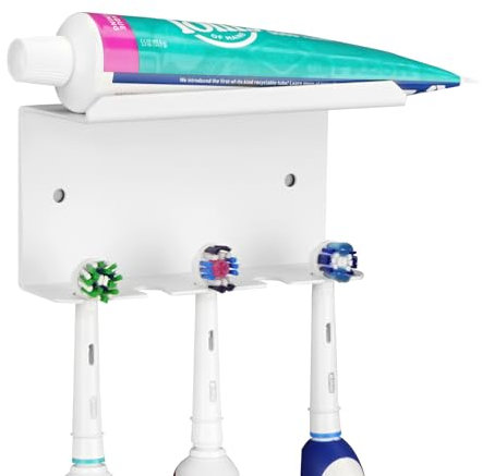 Linkidea Porta spazzolino elettrico da parete per bagno, portaspazzolino autoadesivo in alluminio a 5 scomparti compatibile con la serie Oral-B iO, Philips Sonicare 5100/5300 (bianco)