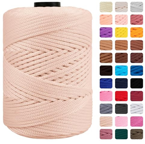 CAMAL Cuerda de Poliester 3mmx170m Hilo Macrame Trapillo para Tejer Bolsos Hilo Crochet Verano para Crochet Yarn Cuerda Trenzada para Manualidades Bolso de Mano (Blanco Caqui)