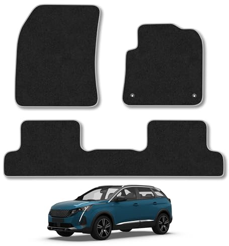 Peugeot 3008 (2022-2024) [Hybrid] Carpet Car Mats | Grey Edge Trim Tailored Fit Floor Mats Full Coverage Protection Accessories Easy Clean Anti Slip Made in the UK