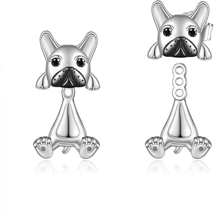 POPLYKE Französische Bulldogge Ohrringe für Damen - 925 Sterling Silber Hund Stud Ohrringe - Tier Schmuck