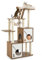 COSTWAY Wood Cat Tree, Modern Cats Climbing Tower with Scratching Posts, Hammock, Condos, Ladder, Removable Cushion, Indoor Kitten Activity Furniture Play House