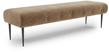 CAVADORE Sitzbank Amba, Trendige Polsterbank 3-sitzig für Küche, Esszimmer oder Wohnküche / Küchenbank passend zum 3-Sitzer Amba / 159 x 52 x 54 / Hochwertiges Mikrofaser: Hellbraun