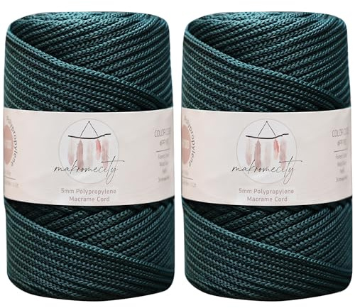 Makromecity 2 Strang Makramee Garn 5mm x 95m Premium Polyester Makramee Schnur Polypropylene Basteln für Wandbehänge Umhängetasche Handtasche Runner Schnullerkette Platzteller (Wald Grün)